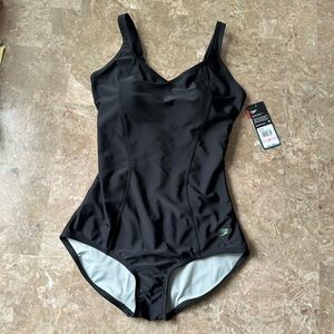 NWT - Speedo Endurance Shirred Tank One Piece Swimsuit Atlantic Black size 10